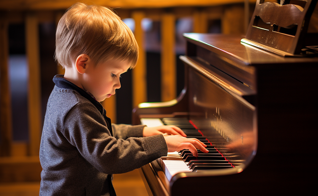 mały chłopczyk gra na pianinie