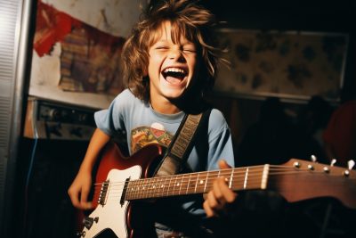 dziecko gra na gitarze elektrycznej