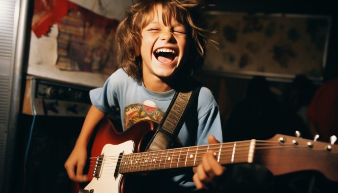 dziecko gra na gitarze elektrycznej