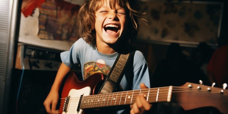 dziecko gra na gitarze elektrycznej